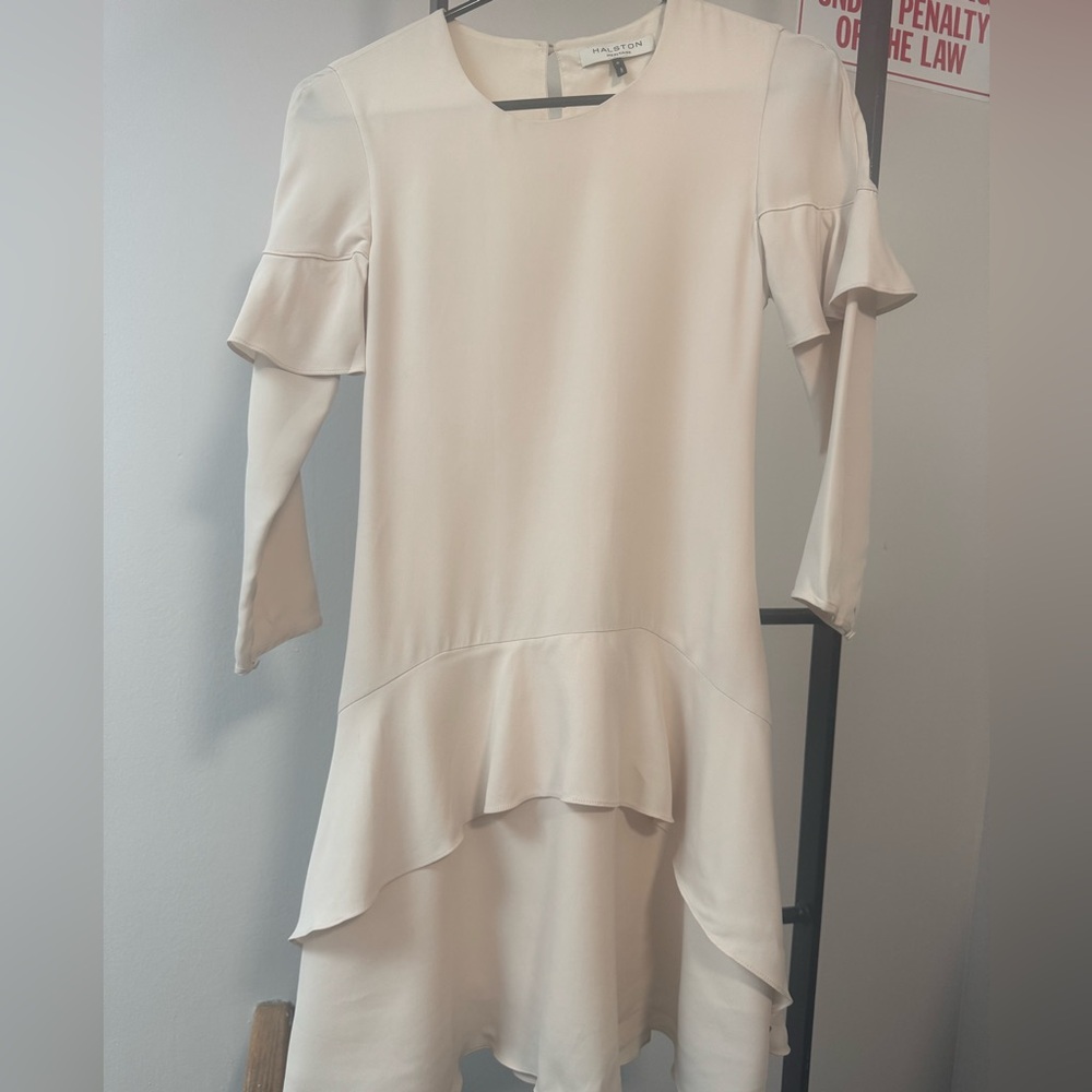 Halston Heritage Cream Silk ruffles dress